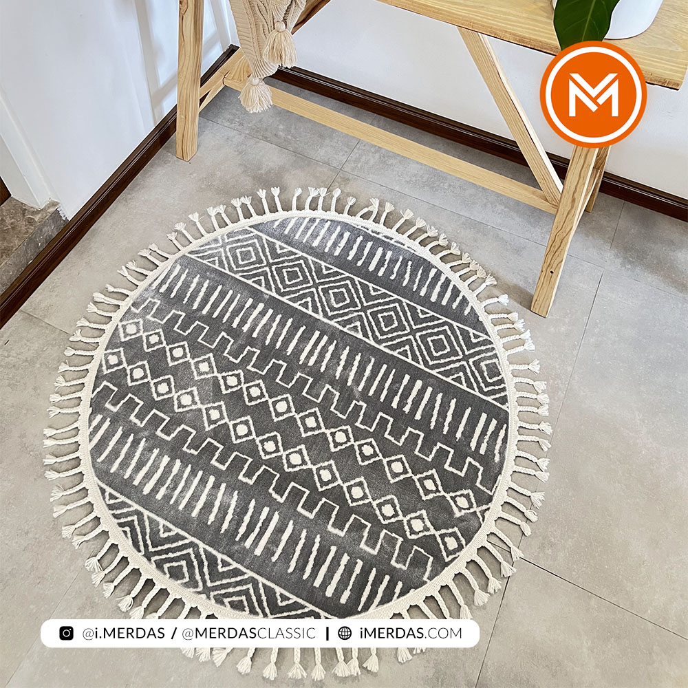 فرش گرد مراکشی کد 41296 زمینه نقره ای